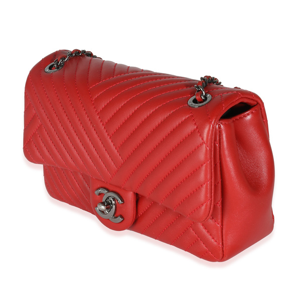 Chanel Red Chevron Lambskin Small CC Crossing Single Flap Bag - Picture 4 of 8